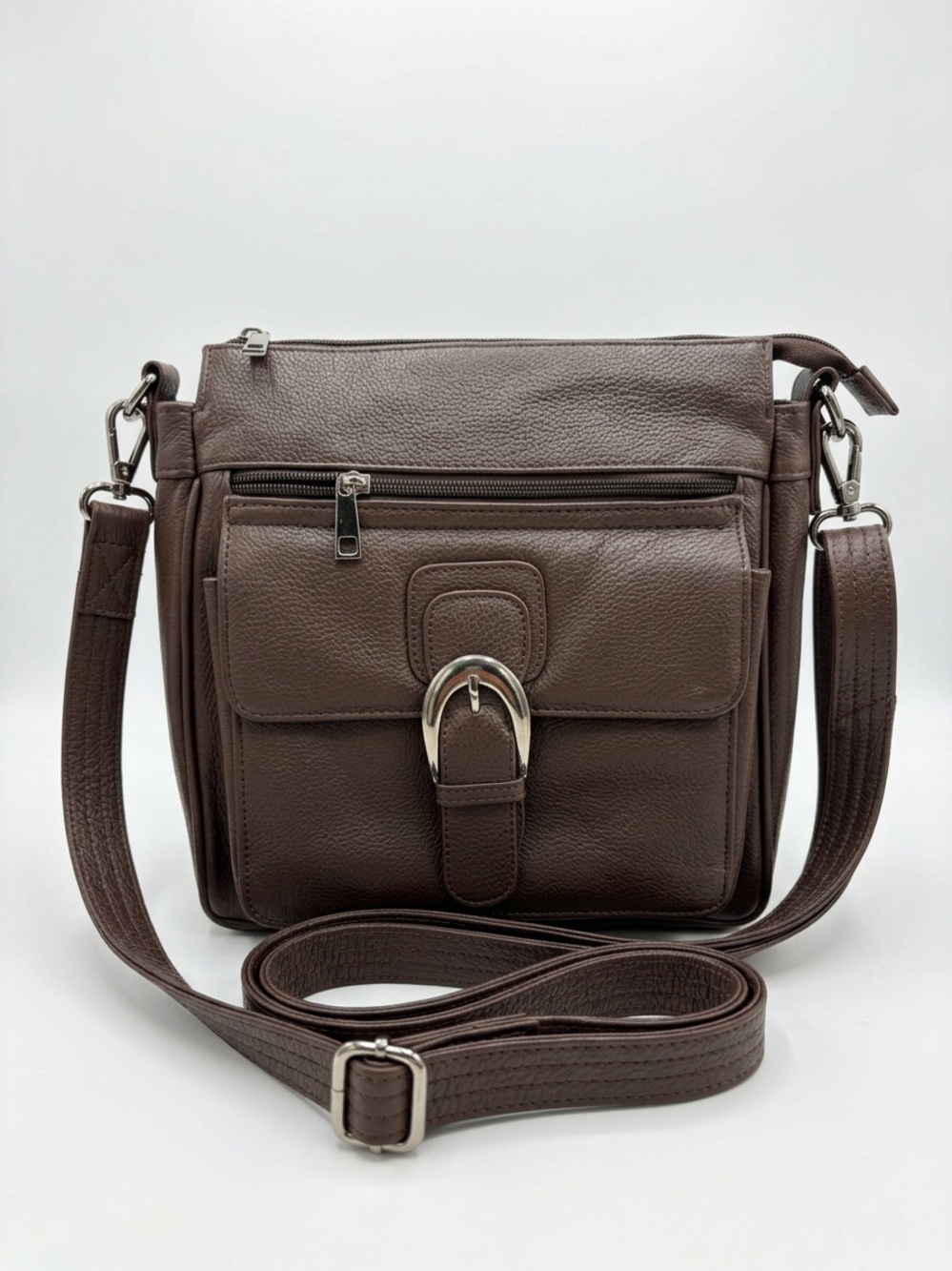 Roma Brown Pebbled Leather Crossbody Bag with Buckle Detail Excellent Condition